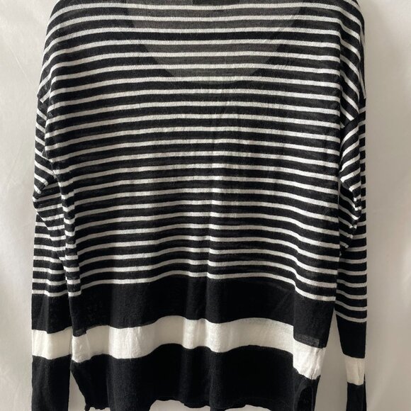 Ann Taylor Loft Womens Black Striped Pullover Sweater Thin Knit Size L - Picture 2 of 9